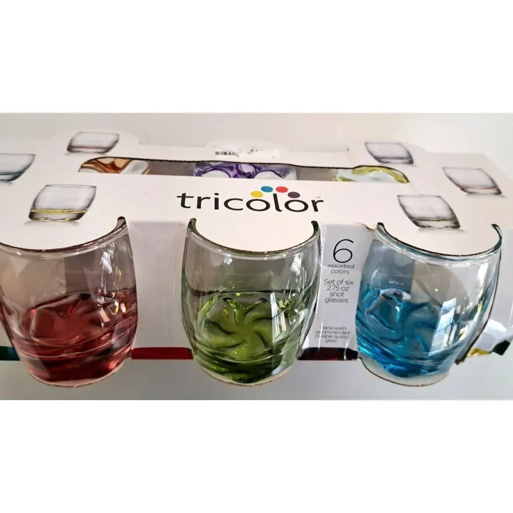 Shot Glasses Colorful Tricolor Set of 6 2.75 oz Home Essentials Barware Assorted